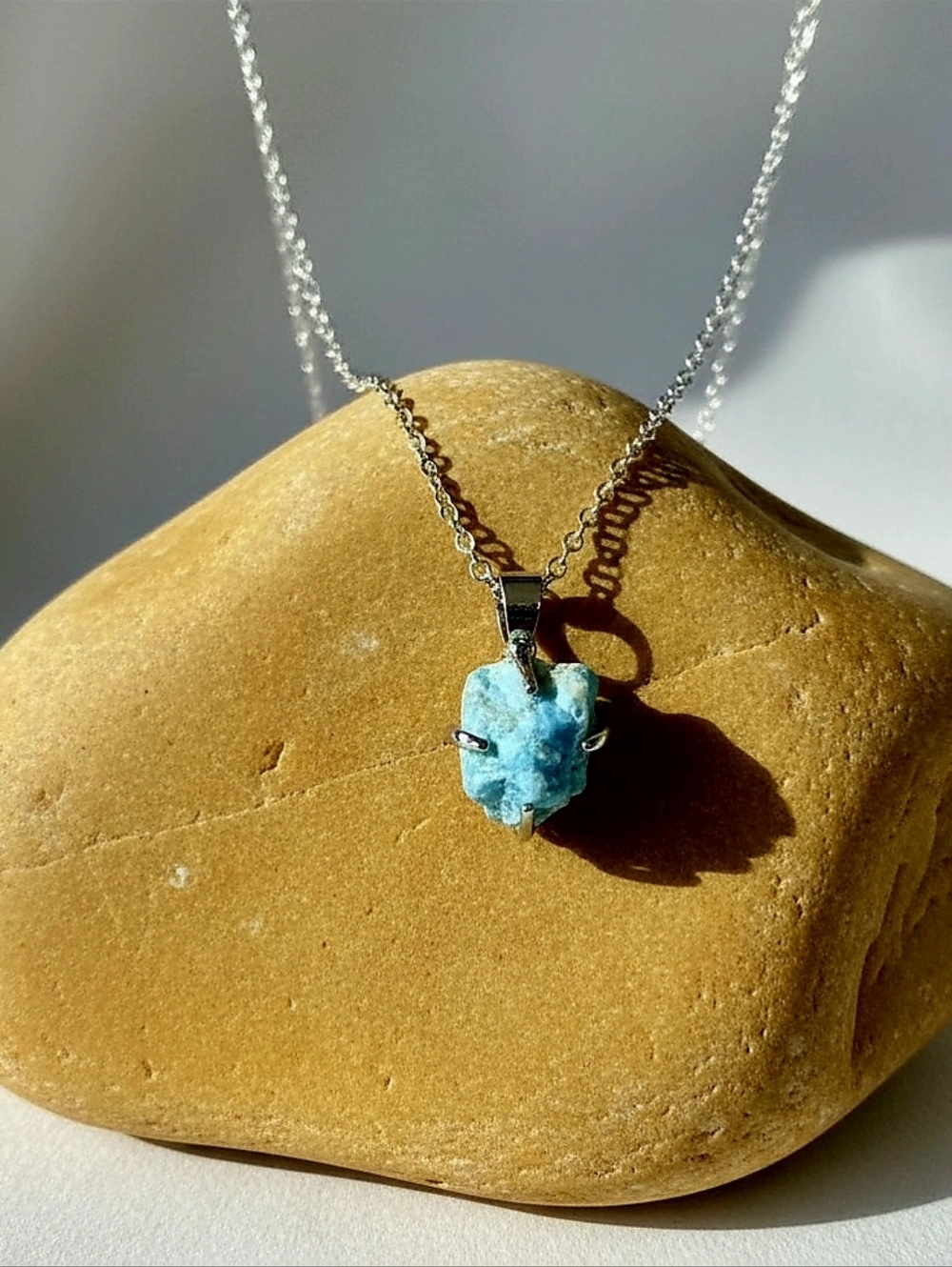 Apatite Pendant Necklace - White‎ Gold-plated Natural Gemstone- Women Jewelry